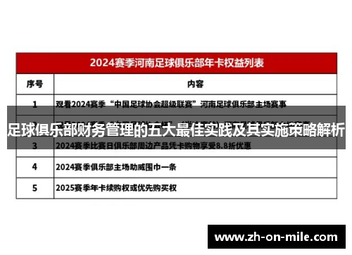 足球俱乐部财务管理的五大最佳实践及其实施策略解析 足球俱乐部财务管理的五大最佳实践及其实施策略解析